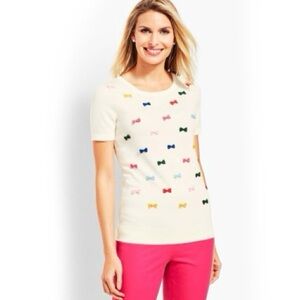 Talbots Party Bows Sweater Short Sleeve Top Small